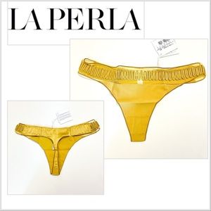 NEW LA PERLA SLOPE ZIGZAG Chartreuse SILK Thong Panty